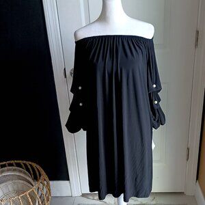 NEW! PUFFY FAUX PEARL EMBELLISHED Petite OFF SHOULDER DRESS